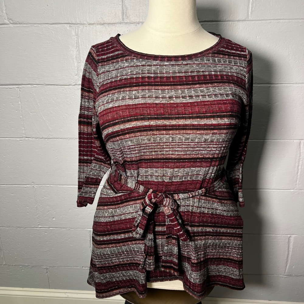 Lane Bryant Hi-Lo Merlot Striped Knit Tunic 14/16 Cabincore Grunge Fairy Autumn